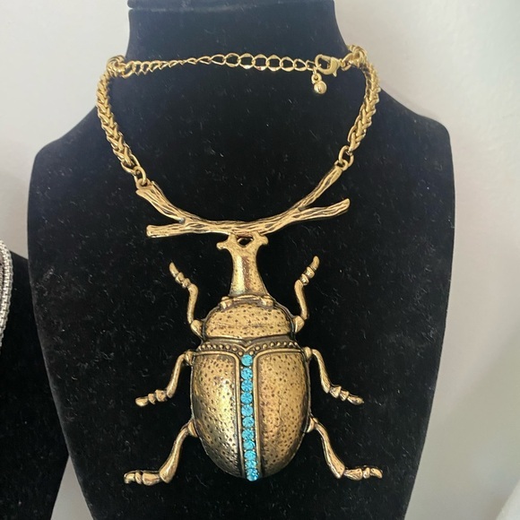 Jewelry - Gold and Blue Beetle Pendant Necklace